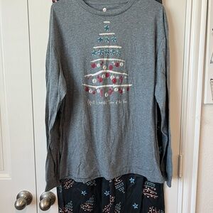 Christmas Tree Pajama Set - Long Sleeve Shirt and Elastic/Drawstring Pants